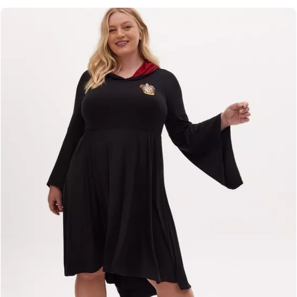 Torrid Black High Low Dress with Red Hood